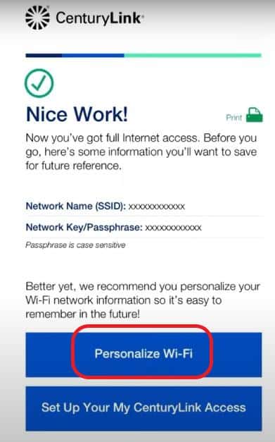 Click on personaize Wifi on CenturyLink