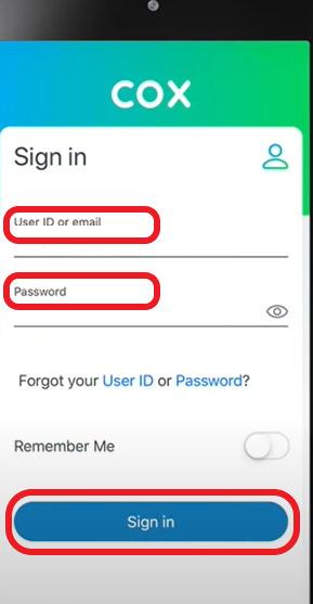 Sign in on the Cox app