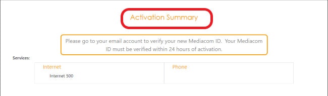 Mediacom Activation summary