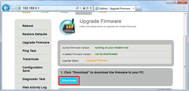 Click on the download tp update router firmware