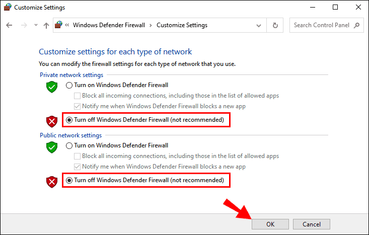 Disable Firewall on Networking Devices