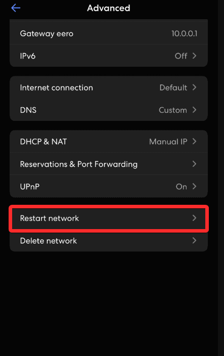 Tap on restart network option