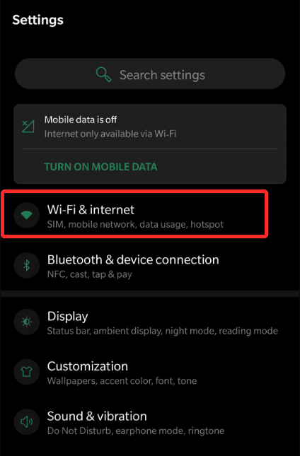 Tap on the WiFi & Internet option