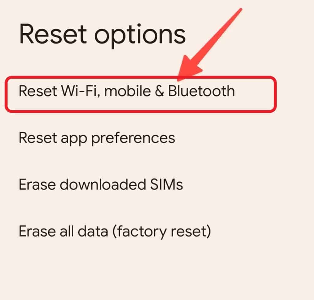 Click reset WiFi mobile and Bluetooth