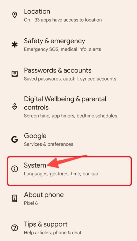 Go to system settings