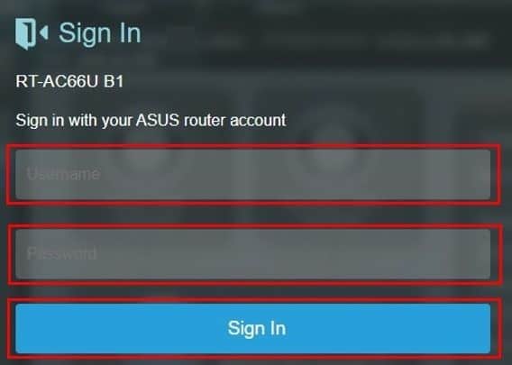 Log in with your account credentials on Asus Web Interface