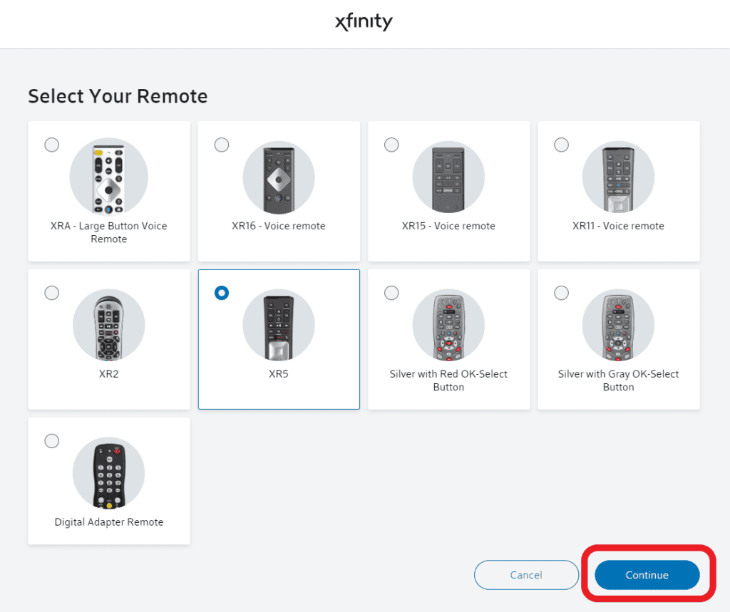 After visiting the website, Choose your remote and click on continue