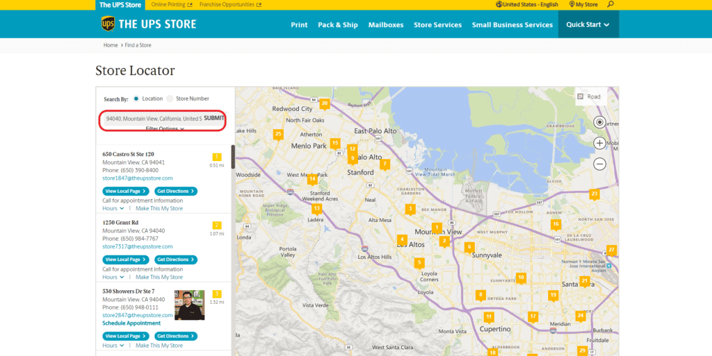 Find the nearest UPS store here by inputting your Pincode.