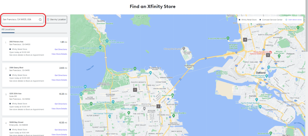 Finding nearest Xfinity store