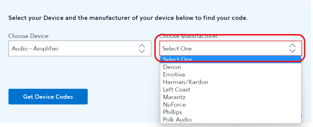 Select the device manufacturer