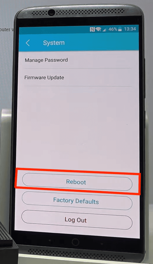 Find the Reboot or Factory reset option