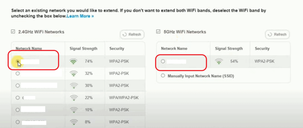 Select the home network and enter the passwords when prompted