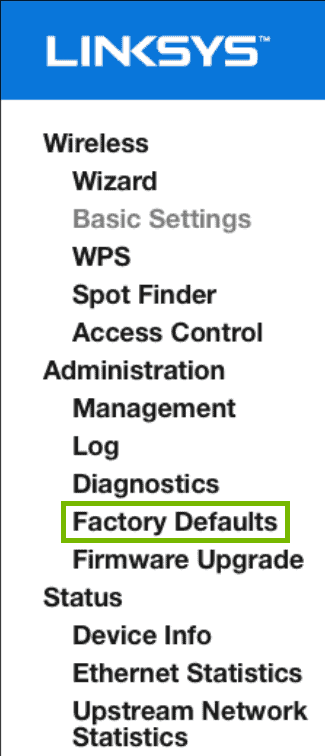 Tap on Factory Defaults Option