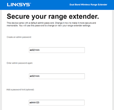 Create password for your Linksys Extender