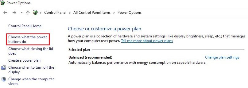 Click on Choose what power buttons do