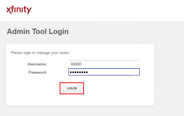 Enter Xfinity login Credential